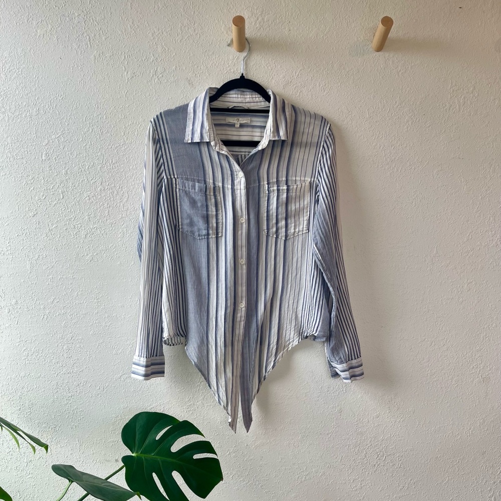 7 for All Mankind 100% Cotton Striped Tie-Front Button Down Shirt